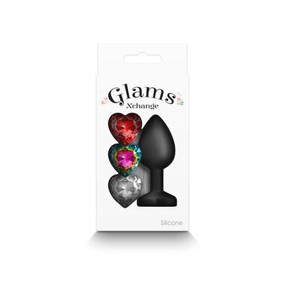 Glams Xchange Heart - Small - Black Small Butt Plug with Interchangeable Heart Gems - NSN-0514-03