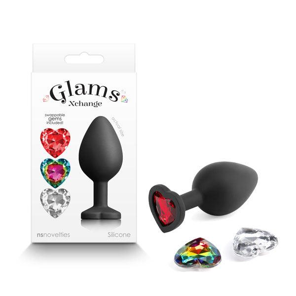 Glams Xchange Heart - Medium - Black Medium Butt Plug with Interchangeable Heart Gems - NSN-0514-13