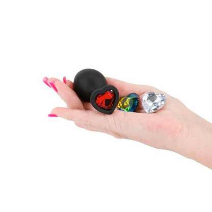 Glams Xchange Heart - Medium - Black Medium Butt Plug with Interchangeable Heart Gems - NSN-0514-13