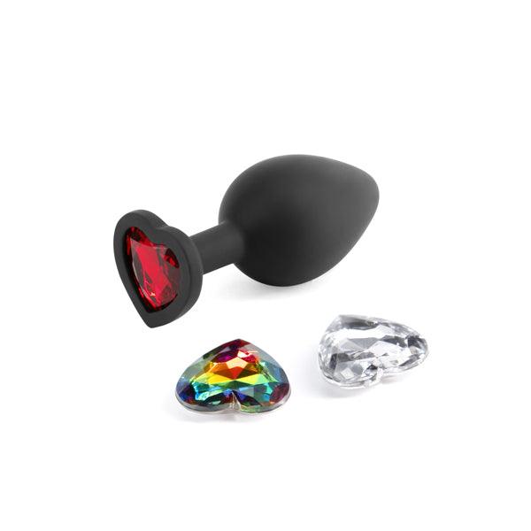 Glams Xchange Heart - Medium - Black Medium Butt Plug with Interchangeable Heart Gems - NSN-0514-13