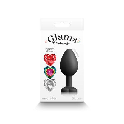 Glams Xchange Heart - Medium - Black Medium Butt Plug with Interchangeable Heart Gems - NSN-0514-13