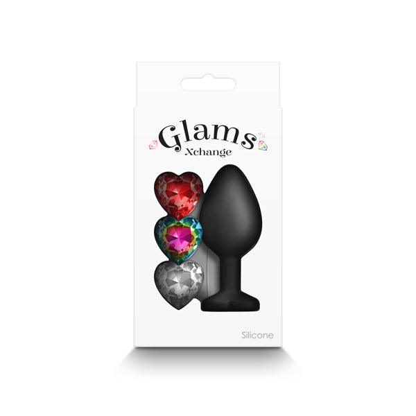 Glams Xchange Heart - Medium - Black Medium Butt Plug with Interchangeable Heart Gems - NSN-0514-13