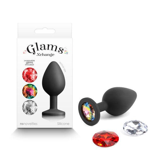 Glams Xchange Round - Medium - Black Medium Butt Plug with Interchangeable Round Gems - NSN-0514-43