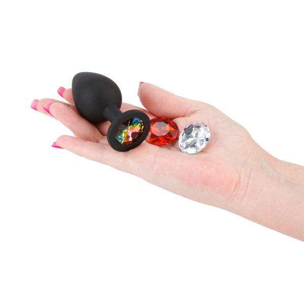 Glams Xchange Round - Medium - Black Medium Butt Plug with Interchangeable Round Gems - NSN-0514-43