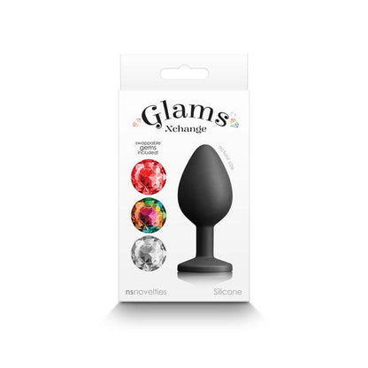 Glams Xchange Round - Medium - Black Medium Butt Plug with Interchangeable Round Gems - NSN-0514-43