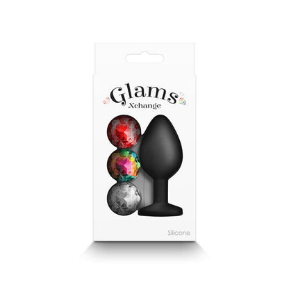 Glams Xchange Round - Medium - Black Medium Butt Plug with Interchangeable Round Gems - NSN-0514-43