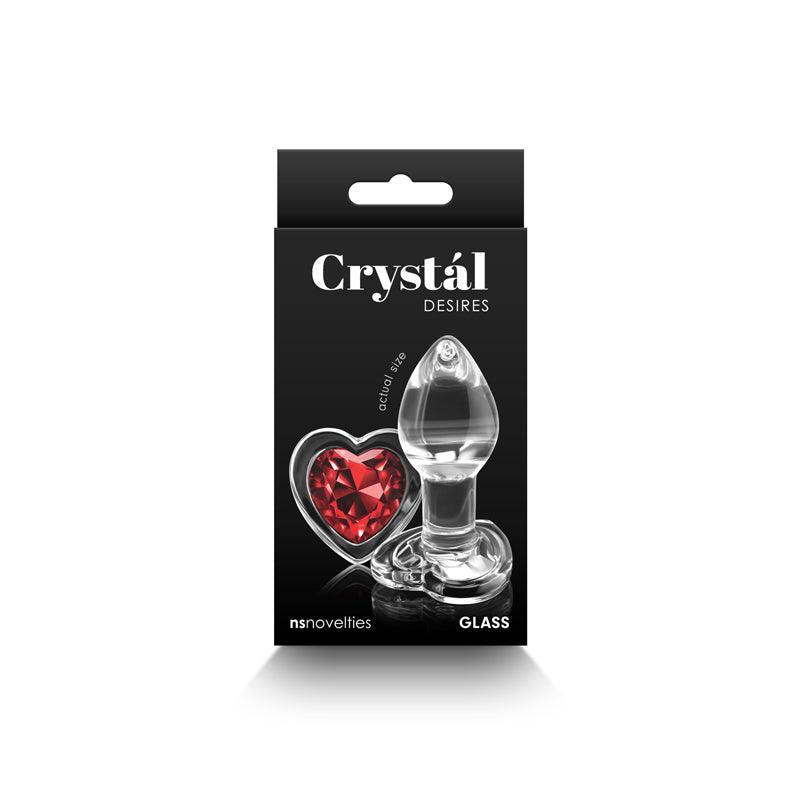 Crystal Desires - Red Heart - Small - Clear Glass 7.3 cm Butt Plug with Red Heart Gem Base - NSN-0719-01