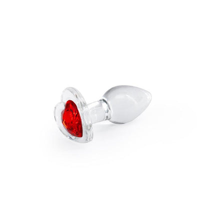 Crystal Desires - Red Heart - Small - Clear Glass 7.3 cm Butt Plug with Red Heart Gem Base - NSN-0719-01