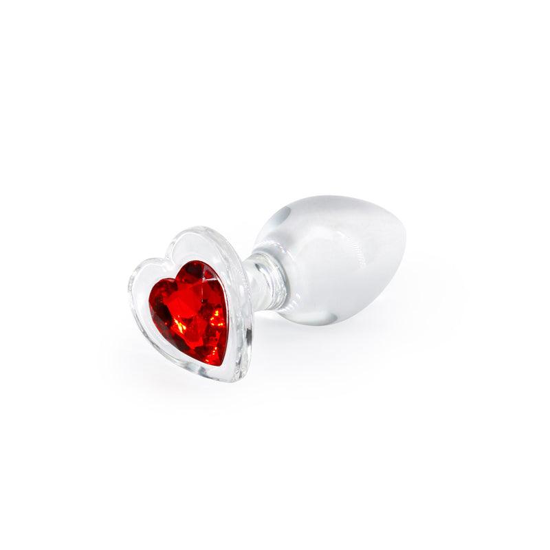 Crystal Desires - Red Heart - Medium - Clear Glass 8.4 cm Butt Plug with Red Heart Gem Base - NSN-0719-11