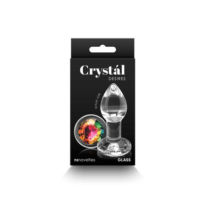 Crystal Desires - Rainbow Gem - Small - Clear Glass 7.3 cm Butt Plug with Rainbow Gem Base - NSN-0719-41