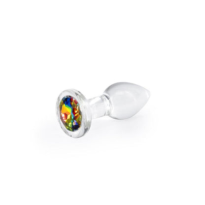 Crystal Desires - Rainbow Gem - Small - Clear Glass 7.3 cm Butt Plug with Rainbow Gem Base - NSN-0719-41