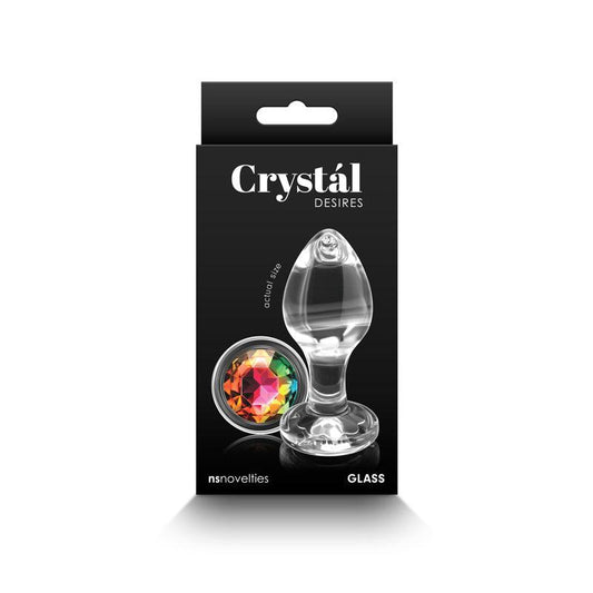 Crystal Desires - Rainbow Gem - Medium - Clear Glass 8.4 cm Butt Plug with Rainbow Gem Base - NSN-0719-51