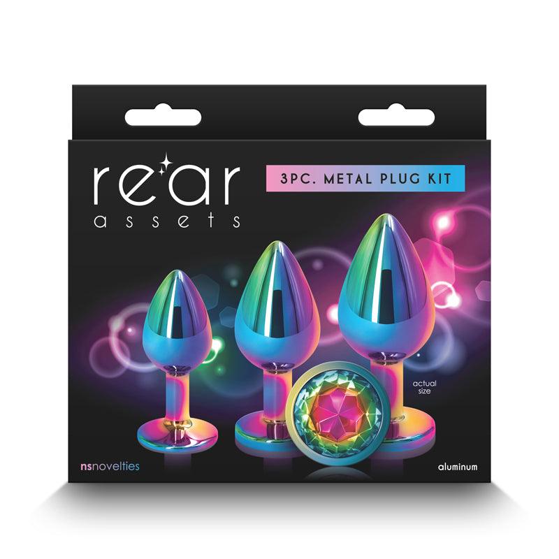 Rear Assets Trainer Kit - Multicolour - Rainbow - Multi Coloured Metallic Butt Plugs with Rainbow Gems - Set of 3 Sizes - NSN-0960-01