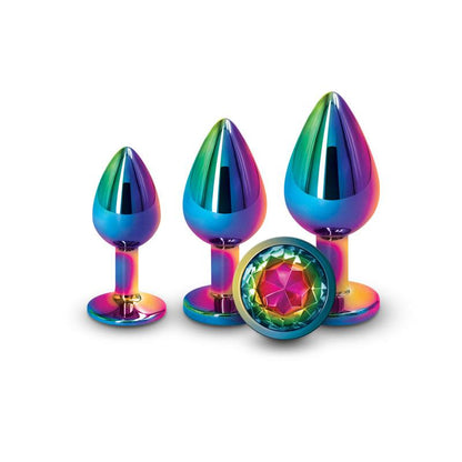 Rear Assets Trainer Kit - Multicolour - Rainbow - Multi Coloured Metallic Butt Plugs with Rainbow Gems - Set of 3 Sizes - NSN-0960-01