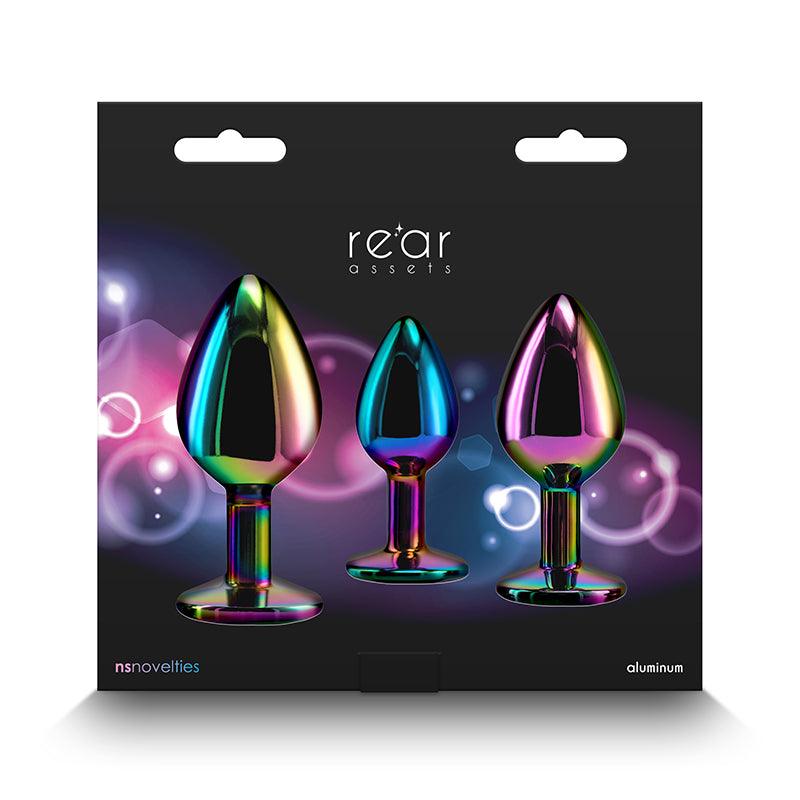 Rear Assets Trainer Kit - Multicolour - Rainbow - Multi Coloured Metallic Butt Plugs with Rainbow Gems - Set of 3 Sizes - NSN-0960-01