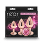 Rear Assets Trainer Kit - Rose Gold - Pink - Rose Gold Metallic Butt Plugs with Pink Gems - Set of 3 Sizes - NSN-0960-03