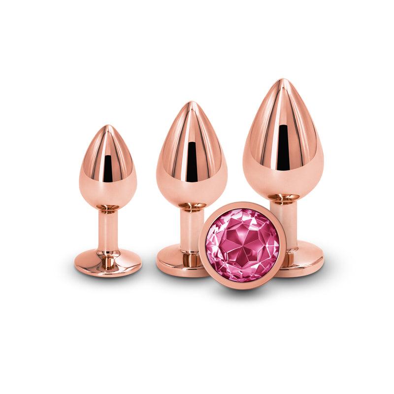 Rear Assets Trainer Kit - Rose Gold - Pink - Rose Gold Metallic Butt Plugs with Pink Gems - Set of 3 Sizes - NSN-0960-03