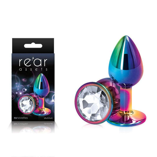 Rear Assets Multi Coloured Small - Multi Coloured Small Metal Butt Plug with Clear Gem Base - NSN-0960-11