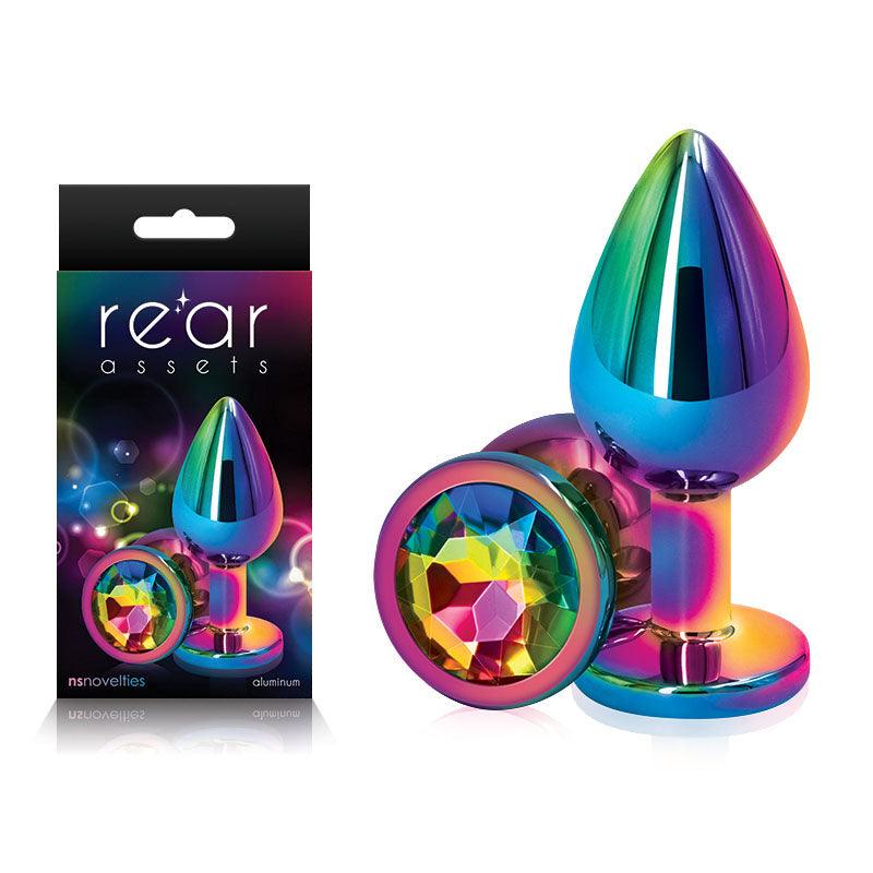 Rear Assets Multi Coloured Medium - Multi Coloured Medium Metal Butt Plug with Rainbow Gem Base - NSN-0960-29