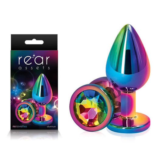 Rear Assets Multi Coloured Medium - Multi Coloured Medium Metal Butt Plug with Rainbow Gem Base - NSN-0960-29