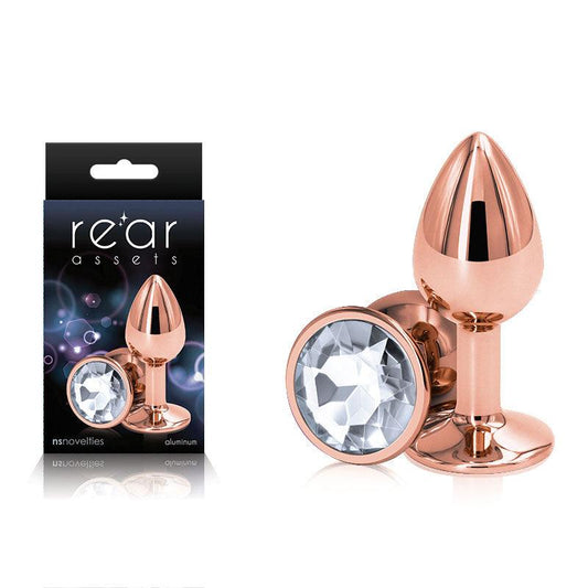 Rear Assets Rose Gold Small - Rose Gold Small Metal Butt Plug with Clear Gem Base - NSN-0961-11