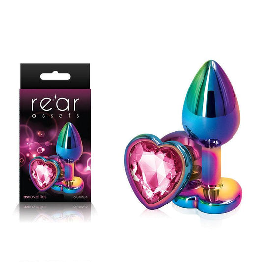 Rear Assets Multi Coloured Heart - Multi Coloured Small Metal Butt Plug with Pink Heart Gem Base - NSN-0962-14