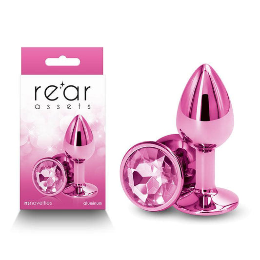 Rear Assets - Small - Pink - Pink 7.1 cm Small Metal Butt Plug with Pink Round Gem Base - NSN-0964-04