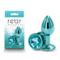 Rear Assets - Small - Teal - Teal 7.1 cm Small Metal Butt Plug with Teal Round Gem Base - NSN-0964-07