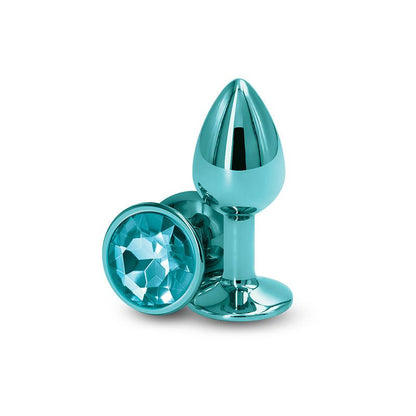 Rear Assets - Small - Teal - Teal 7.1 cm Small Metal Butt Plug with Teal Round Gem Base - NSN-0964-07