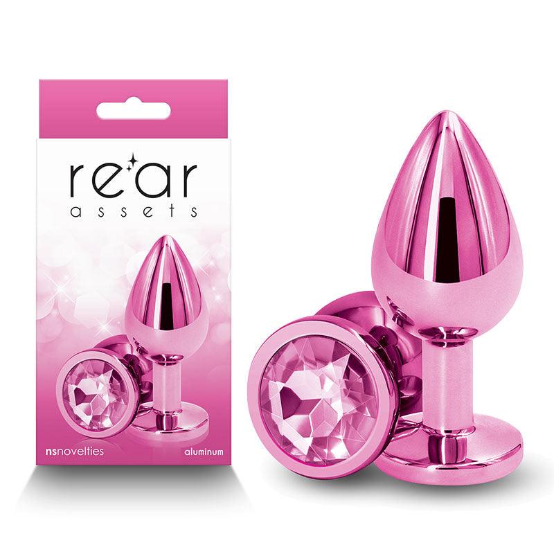 Rear Assets - Medium - Pink - Pink 8.2 cm Medium Metal Butt Plug with Pink Round Gem Base - NSN-0964-14