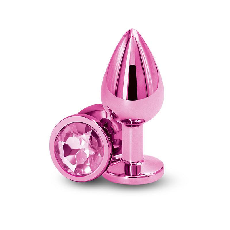 Rear Assets - Medium - Pink - Pink 8.2 cm Medium Metal Butt Plug with Pink Round Gem Base - NSN-0964-14