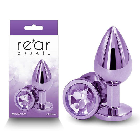 Rear Assets - Medium - Purple - Purple 8.2 cm Medium Metal Butt Plug with Purple Round Gem Base - NSN-0964-15