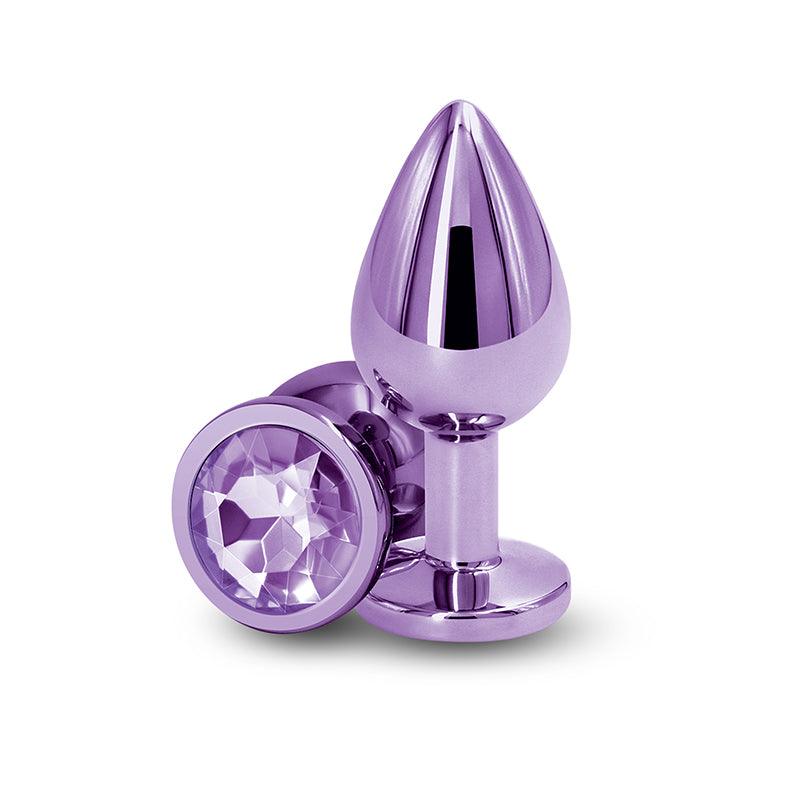 Rear Assets - Medium - Purple - Purple 8.2 cm Medium Metal Butt Plug with Purple Round Gem Base - NSN-0964-15