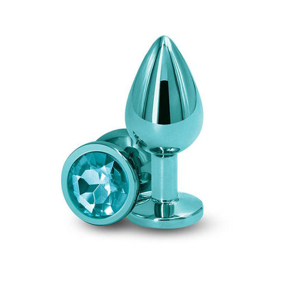 Rear Assets - Medium - Teal - Teal 8.2 cm Medium Metal Butt Plug with Teal Round Gem Base - NSN-0964-17