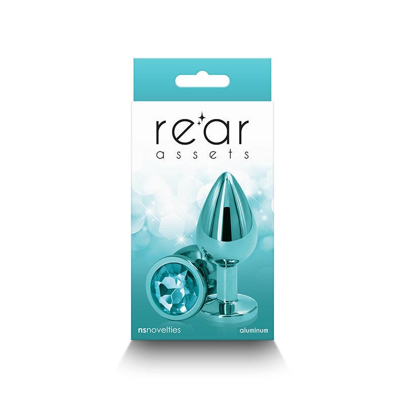 Rear Assets - Medium - Teal - Teal 8.2 cm Medium Metal Butt Plug with Teal Round Gem Base - NSN-0964-17