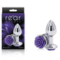 Rear Assets Rose - Small - Chrome 7.6 cm Metal Butt Plug with Purple Rose Base - NSN-0965-15