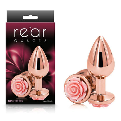 Rear Assets Rose - Medium - Rose Gold 8.9 cm Metal Butt Plug with Pink Rose Base - NSN-0965-24