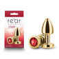 Rear Assets Petite - Gold with Red Gem - Gold 6 cm Metal Butt Plug with Red Round Gem Base - NSN-0966-11