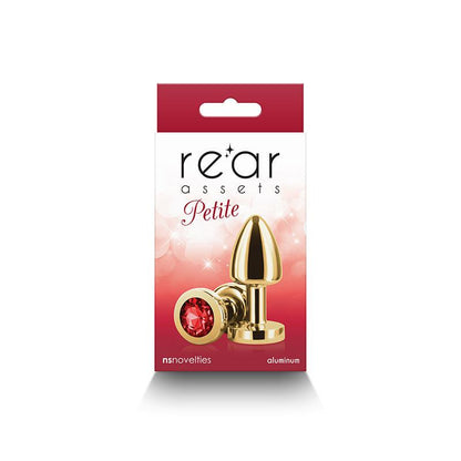 Rear Assets Petite - Gold with Red Gem - Gold 6 cm Metal Butt Plug with Red Round Gem Base - NSN-0966-11