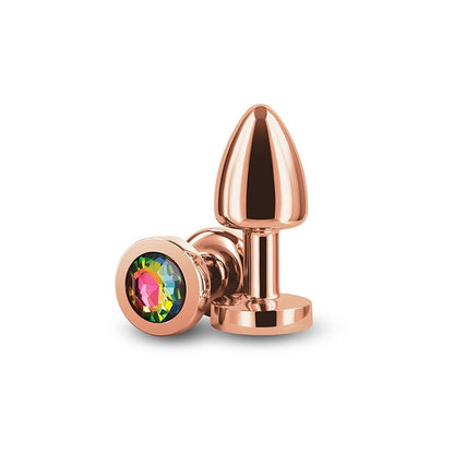 Rear Assets Petite - Rose Gold with Rainbow Gem - Rose Gold 6 cm Metal Butt Plug with Rainbow Round Gem Base - NSN-0966-29