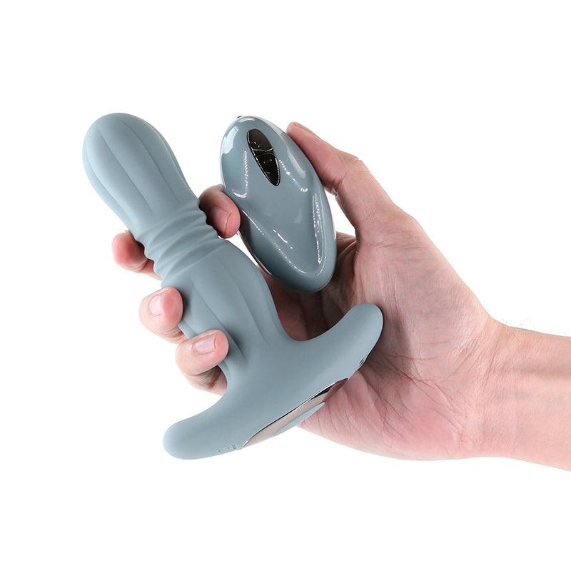 Renegade Gemini - Grey - Grey 14.8 cm USB Rechargeable Thrusting & Vibrating Butt Plug with Remote - NSN-1101-89