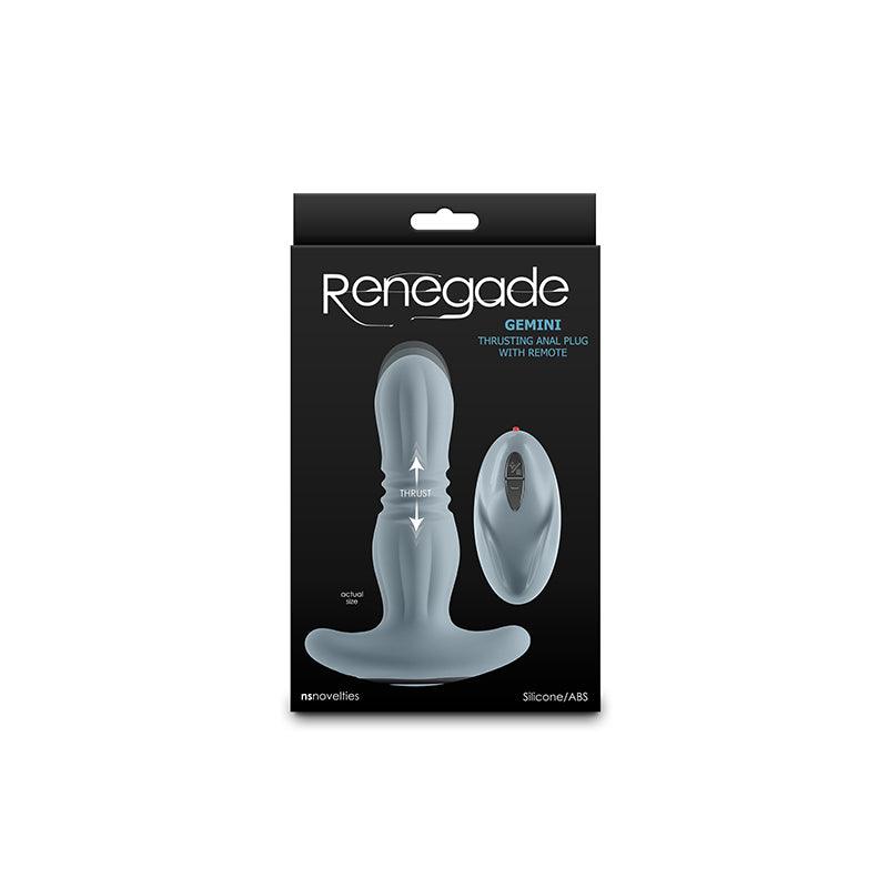 Renegade Gemini - Grey - Grey 14.8 cm USB Rechargeable Thrusting & Vibrating Butt Plug with Remote - NSN-1101-89