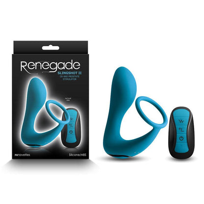 Renegade Slingshot II - Teal - Teal USB Rechargeable Anal Plug with Cock Ring & Remote - NSN-1107-77