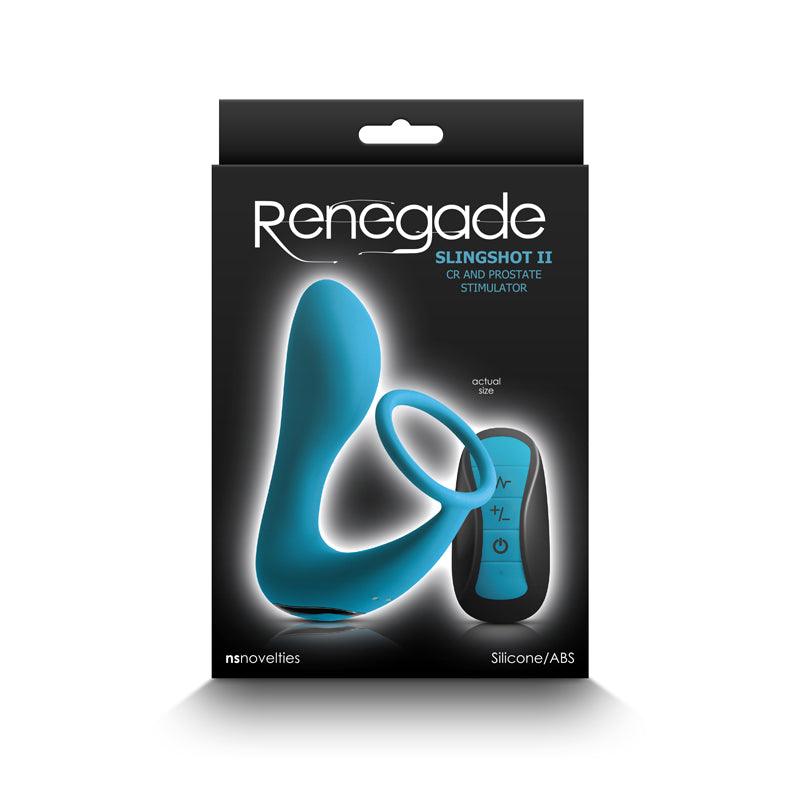 Renegade Slingshot II - Teal - Teal USB Rechargeable Anal Plug with Cock Ring & Remote - NSN-1107-77