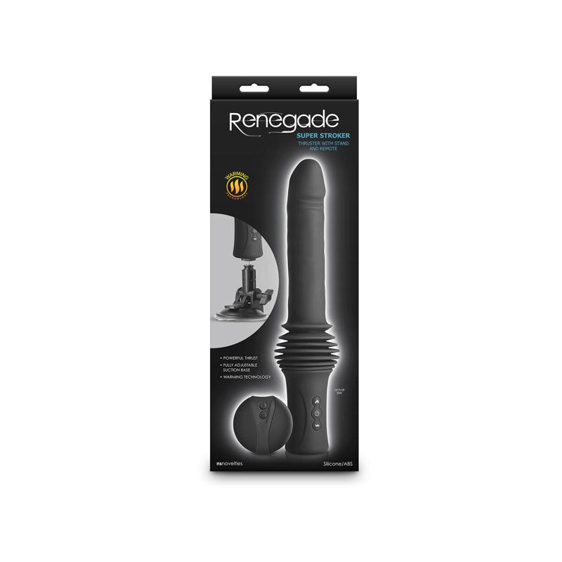 Renegade Super Stroker - Black - Black 36.8 cm USB Rechargeable Thrusting Vibrator with Remote Control & Stand - NSN-1119-13