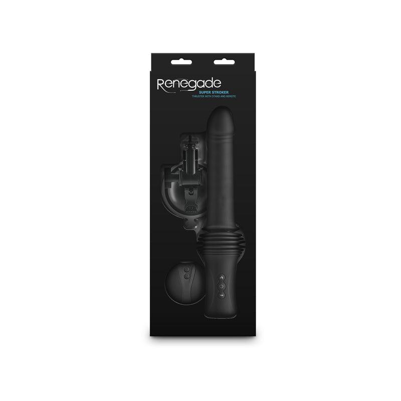 Renegade Super Stroker - Black - Black 36.8 cm USB Rechargeable Thrusting Vibrator with Remote Control & Stand - NSN-1119-13