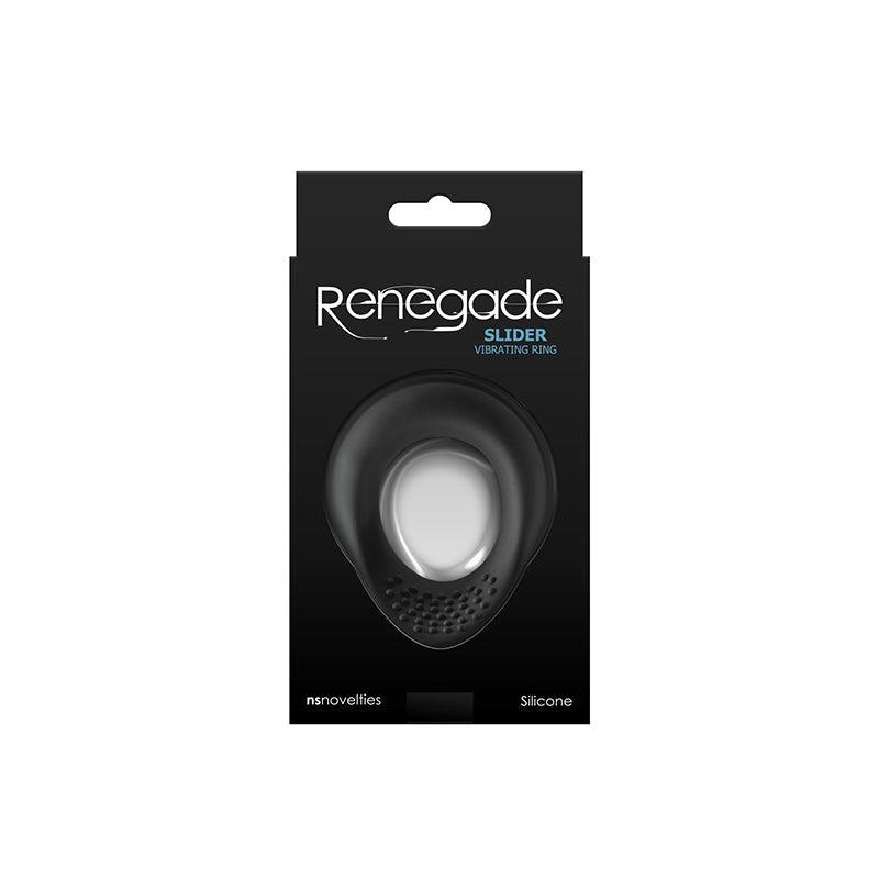 Renegade Slider - Black - Black USB Rechargeable Vibrating Cock Ring - NSN-1119-43