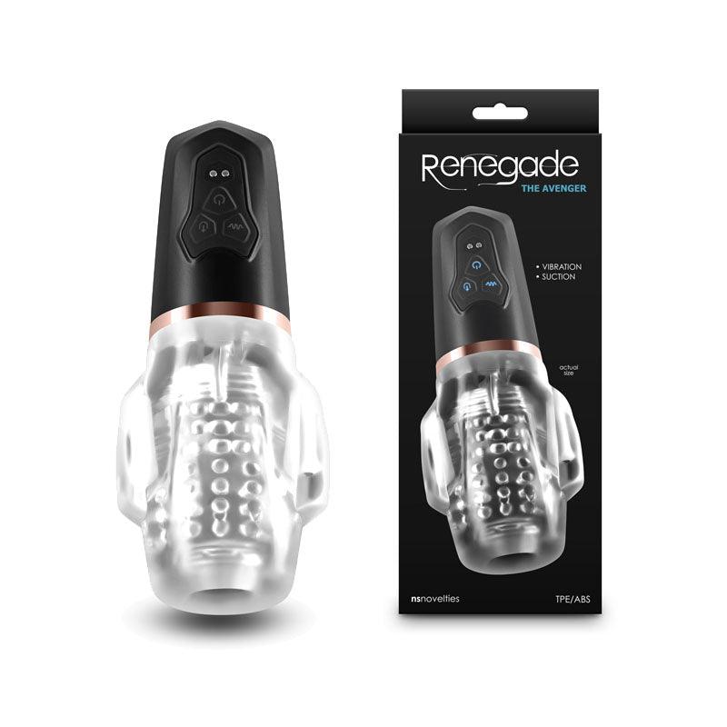 Renegade Avenger - Clear/Black USB Rechargeable Sucking Masturbator - NSN-1131-23