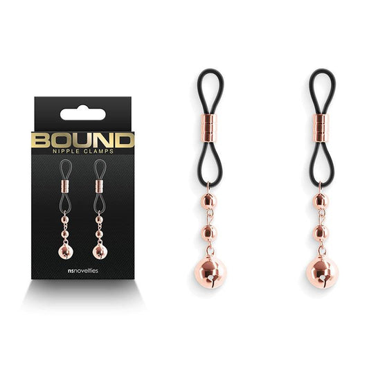 Bound Nipple Clamps - D1 - Rose Gold - Rose Gold/Black Nipple Clamps - Set of 2 - NSN-1302-61