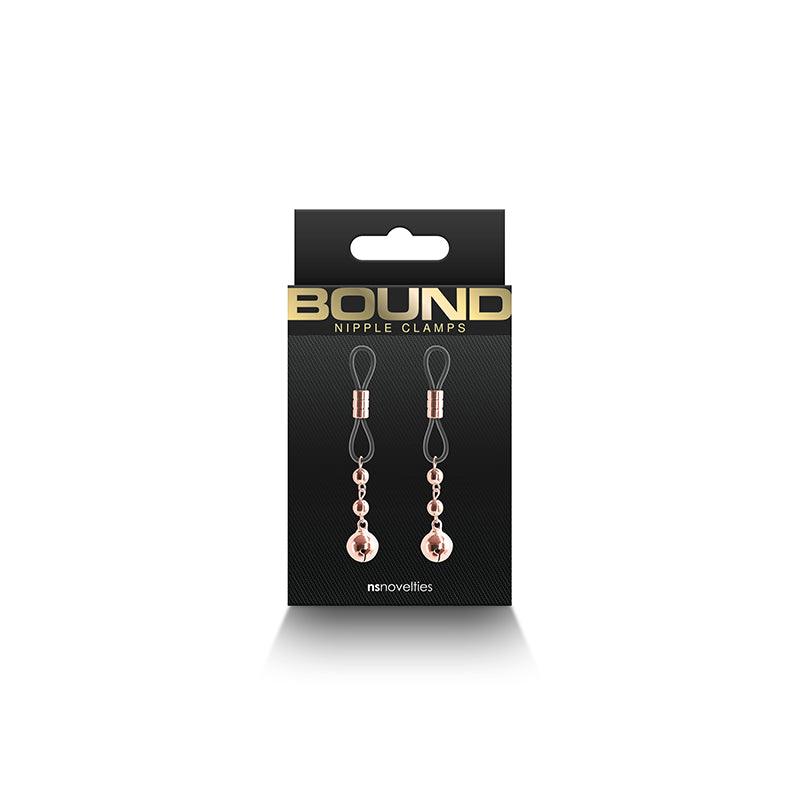 Bound Nipple Clamps - D1 - Rose Gold - Rose Gold/Black Nipple Clamps - Set of 2 - NSN-1302-61